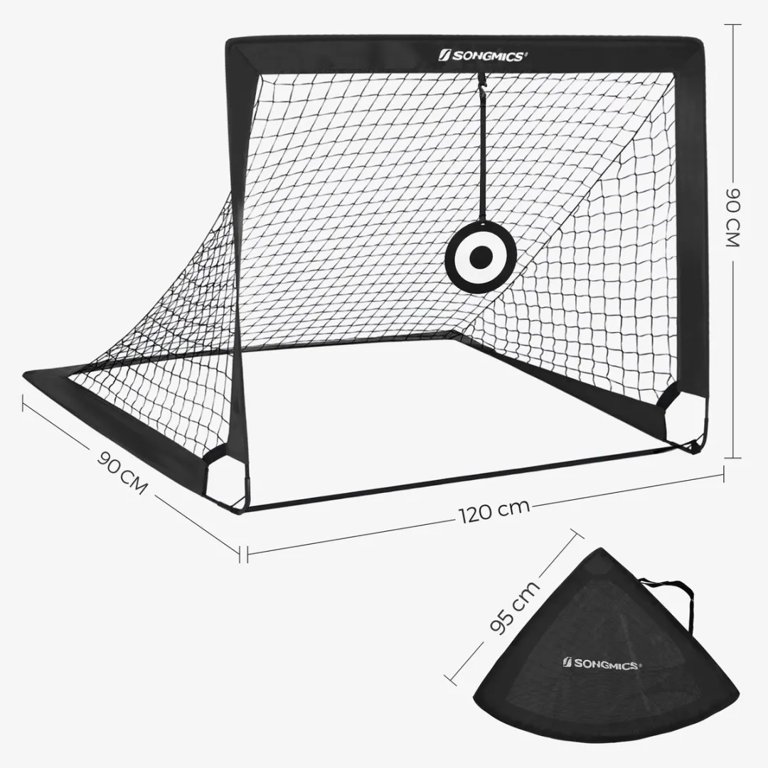 Songmics SZQ422B01 Voetbaldoel Set - 2 Stuks - Draagbaar & Opvouwbaar - Zwart