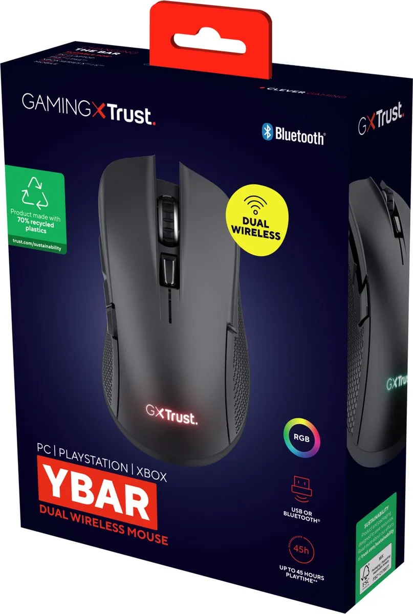 Trust GXT931 YBAR Gaming Muis - Multi Connect - 7200 DPI - Zwart - afbeelding 6 van 6