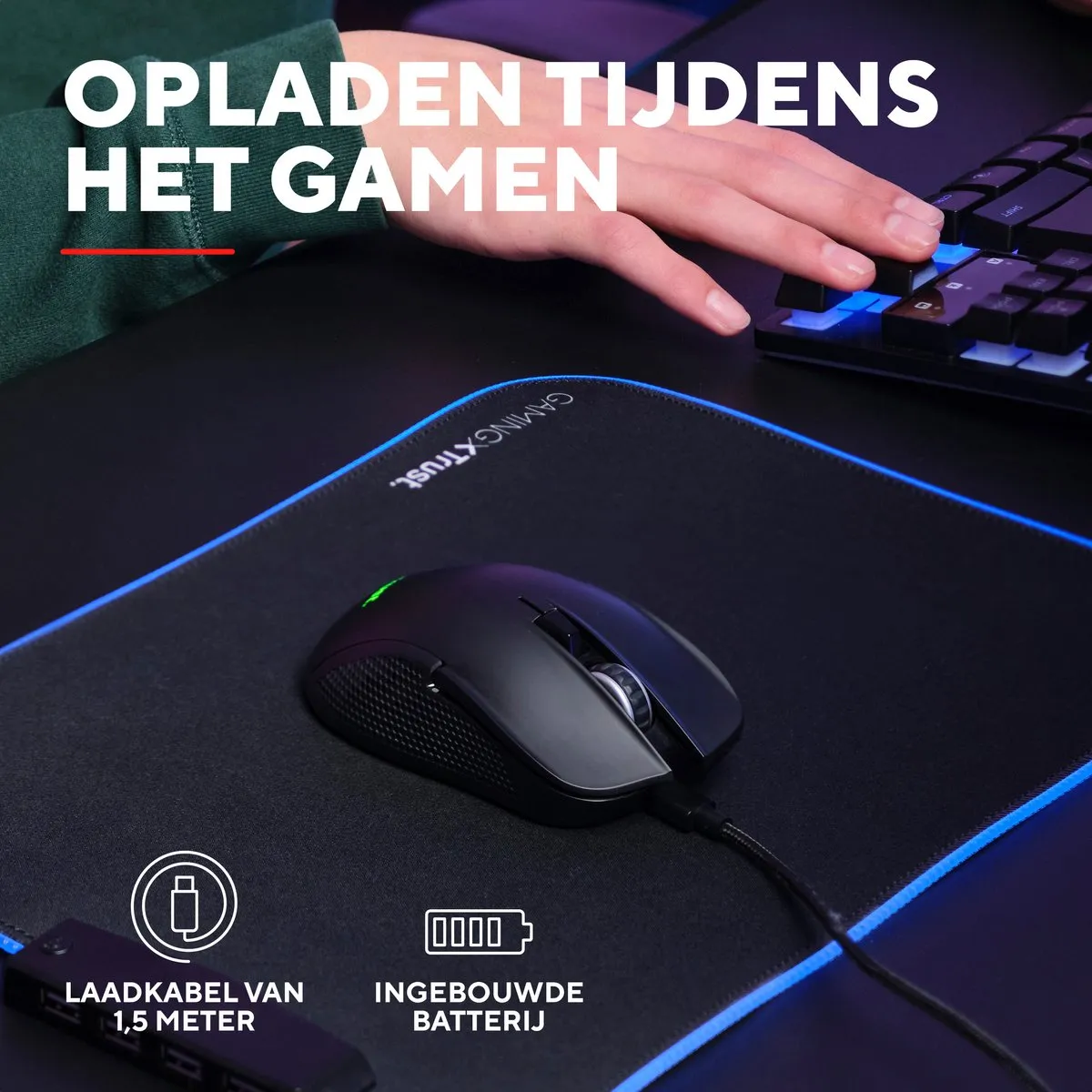 Trust GXT931 YBAR Gaming Muis - Multi Connect - 7200 DPI - Zwart