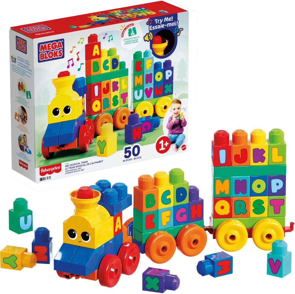 Mega Bloks ABC Muziektrein - 50 Stukken - Meerkleurig
