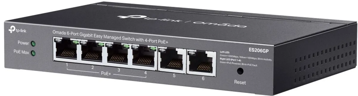TP-Link Omada ES206GP Managed Switch - 6 Poorten - 4x PoE+ 65W