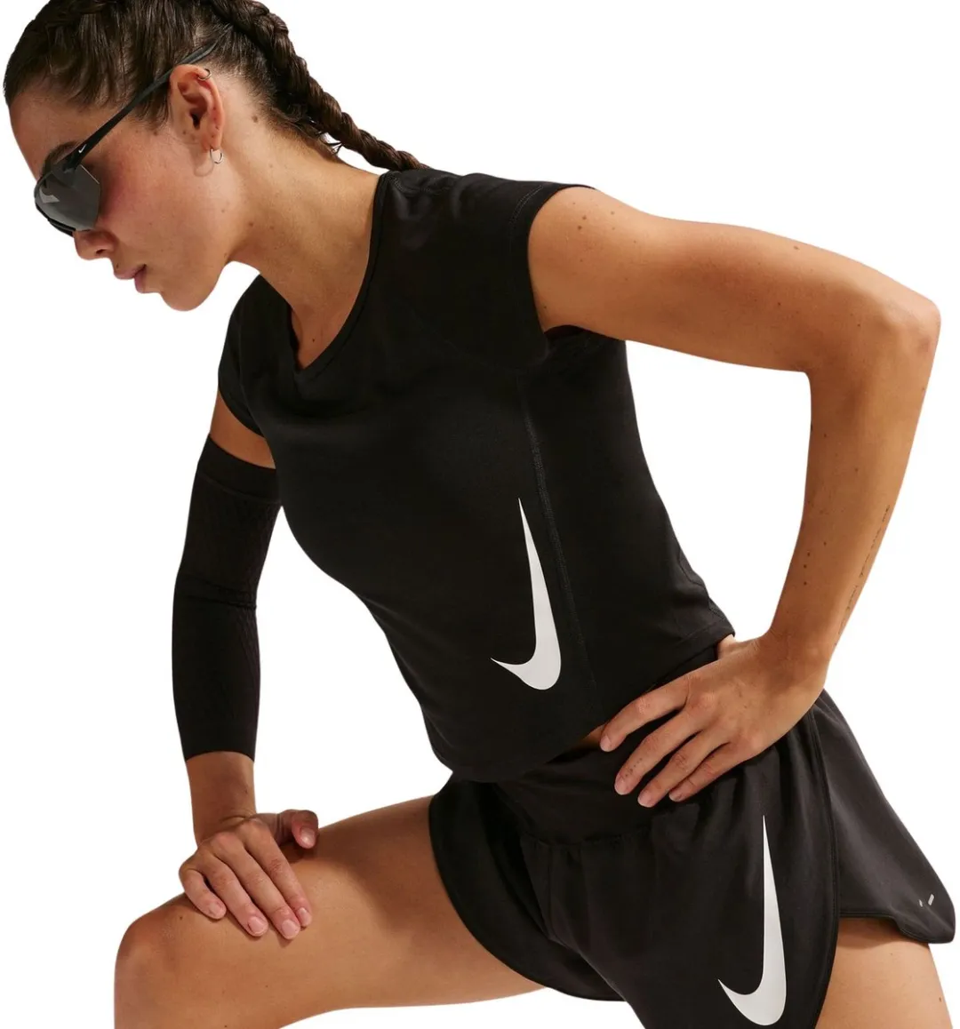 Nike Dri-FIT Tempo Swoosh Run SS Shirt - Maat S - Zwart/Wit