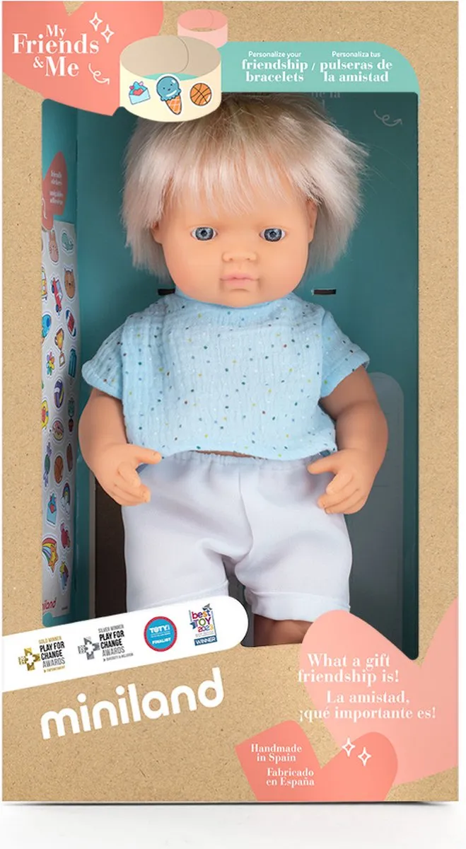 Miniland Pop Europese Jongen Blondharig 38cm 33201 - Multicolor