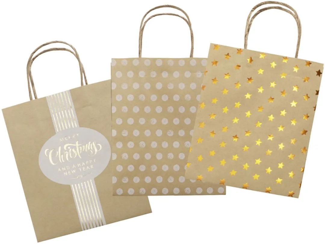 Folia Papieren Zakjes Kerst - 3 Stuks - Goud/Kraft/Wit