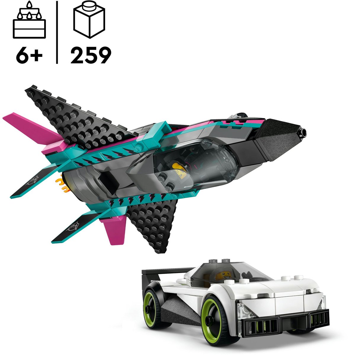 LEGO City speelgoed Düsenflieger vs. Rennauto race set.