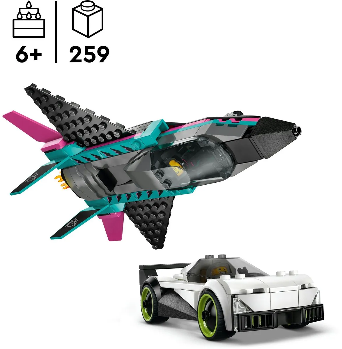 LEGO City Düsenflieger vs. Rennauto Race Set 259 Stukken - 2 Minifiguren - Multicolor