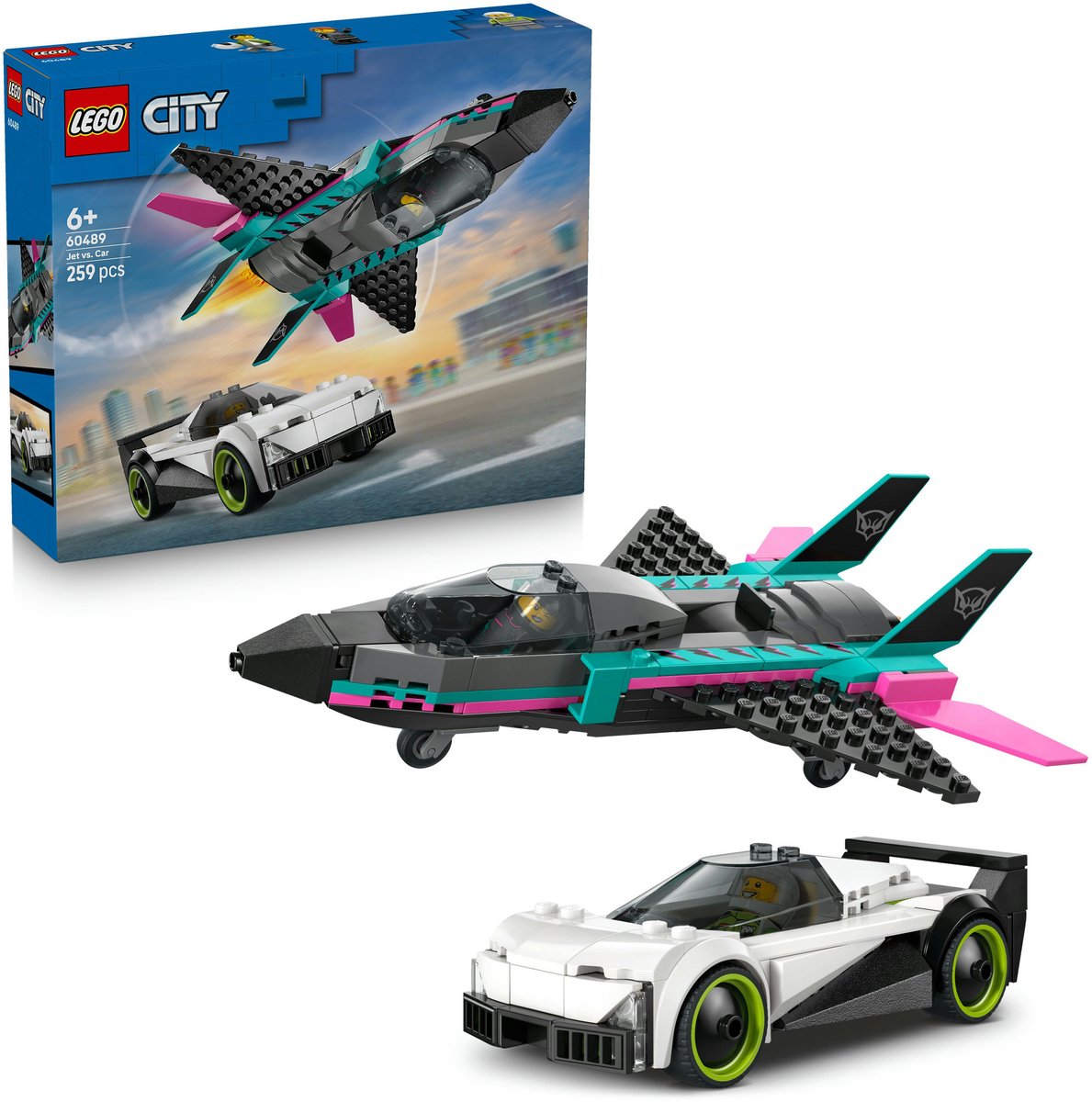 LEGO City speelgoed Düsenflieger vs. Rennauto race set.