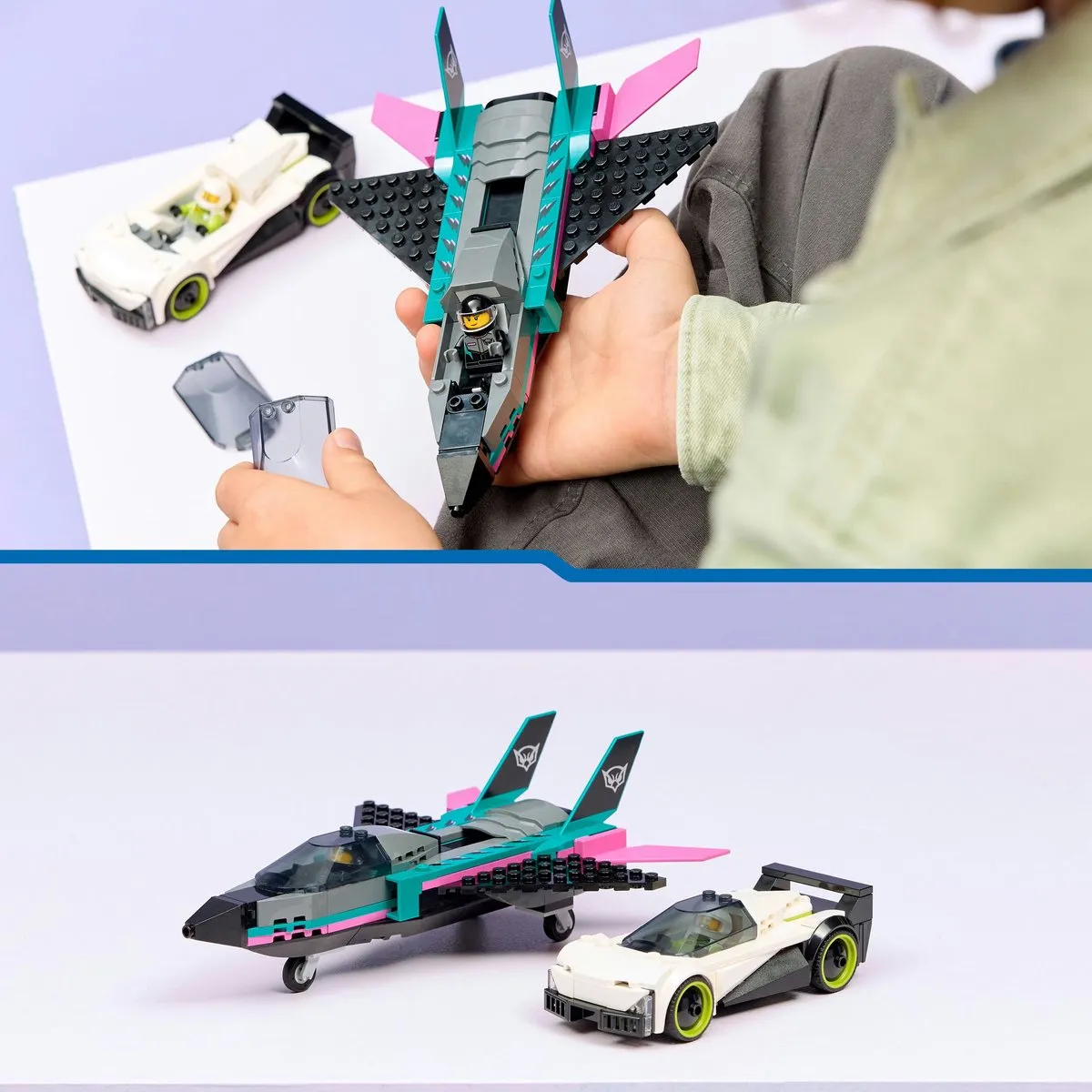 LEGO City Düsenflieger vs. Rennauto Race Set 259 Stukken - 2 Minifiguren - Multicolor