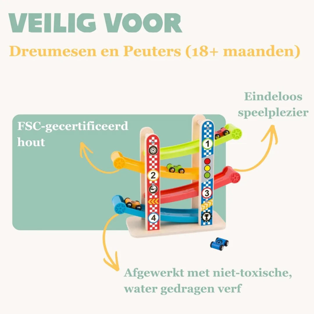 Tooky Toy Houten Knikkerbaan Multicolor - 5-delig
