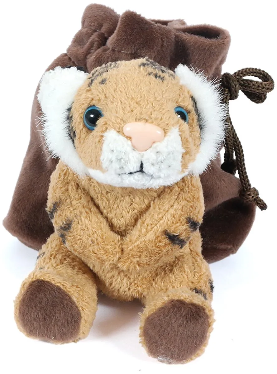 PIA Soft Toys Pluche Tijger Knikkerzak 12cm - Bruin/ Oranje