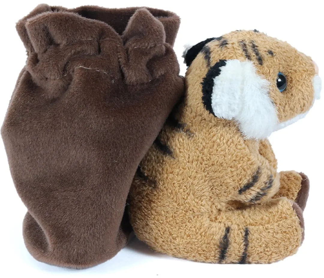 PIA Soft Toys Pluche Tijger Knikkerzak 12cm - Bruin/ Oranje