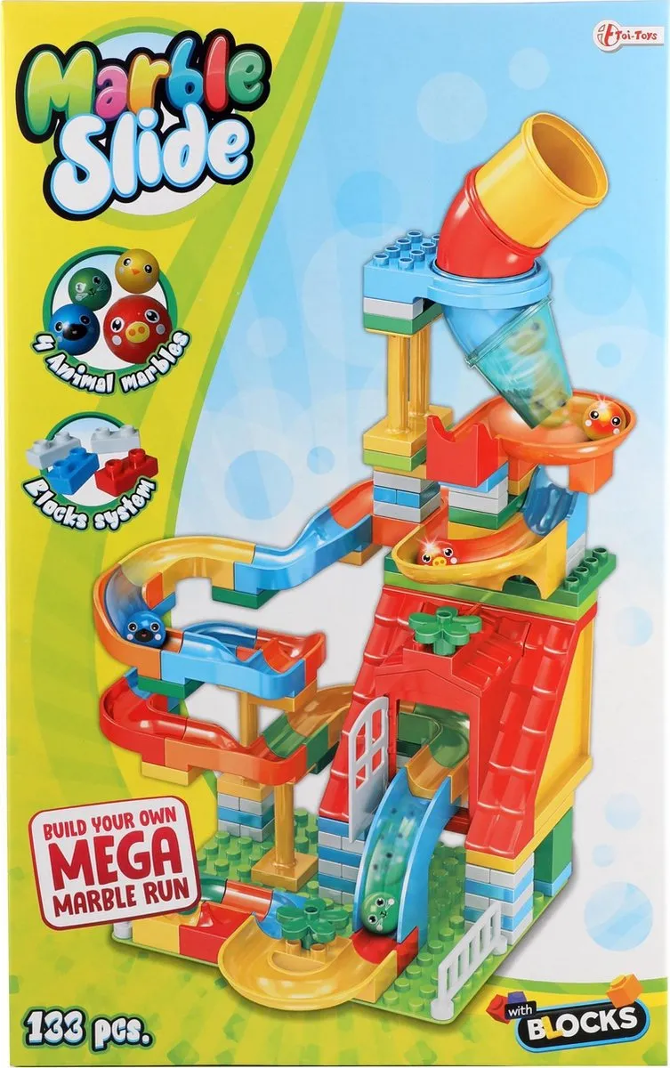 Toi-Toys Blocks Bouwblokken Knikkerbaan 133-delig - Rood