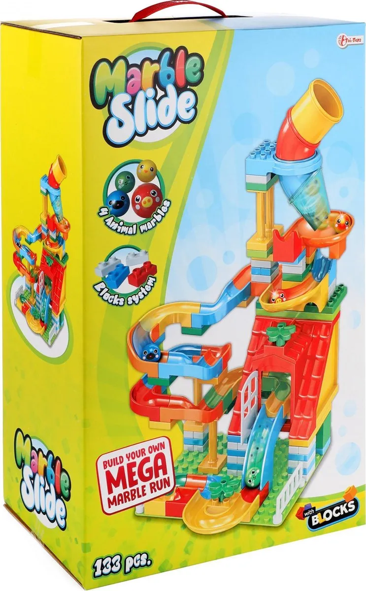 Toi-Toys Blocks Bouwblokken Knikkerbaan 133-delig - Rood