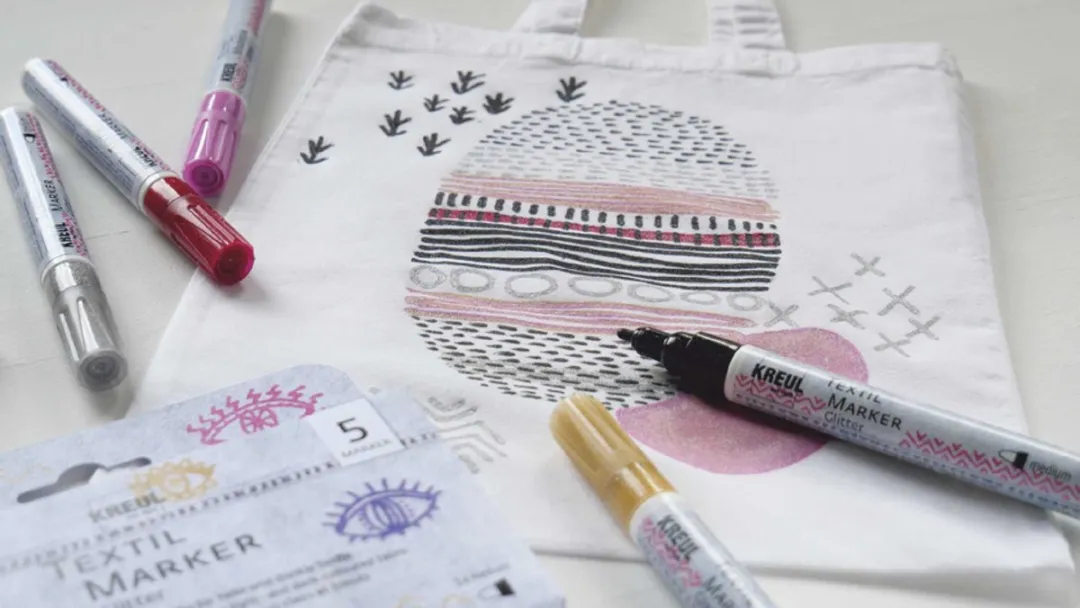 Kreul Glitterstiften Textielpunt - 5 Stuks - Rood/Rosé/Zwart/Zilver/Goud