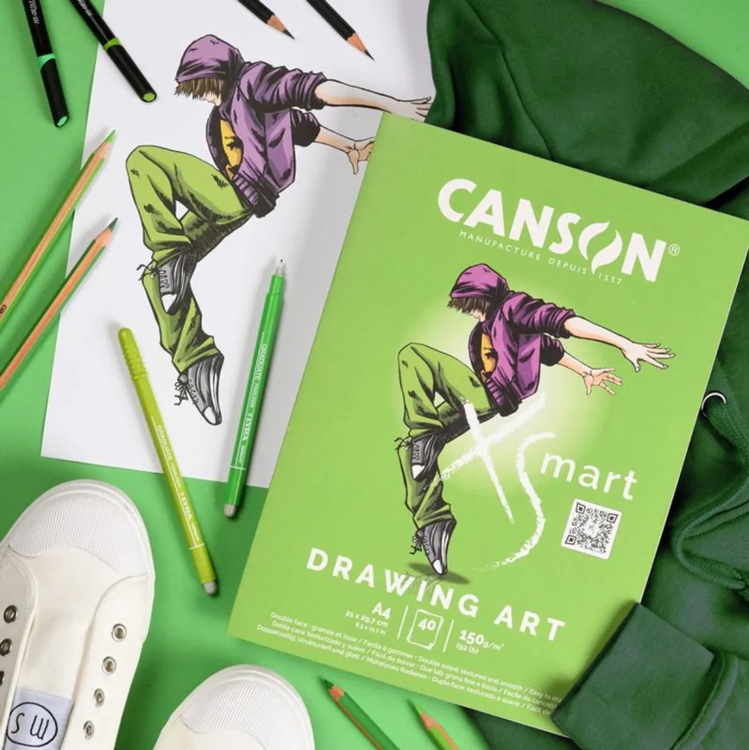 Canson XS-Mart Drawing Art Tekenblok A4 - 40 Vel - Groen/Paars/Wit