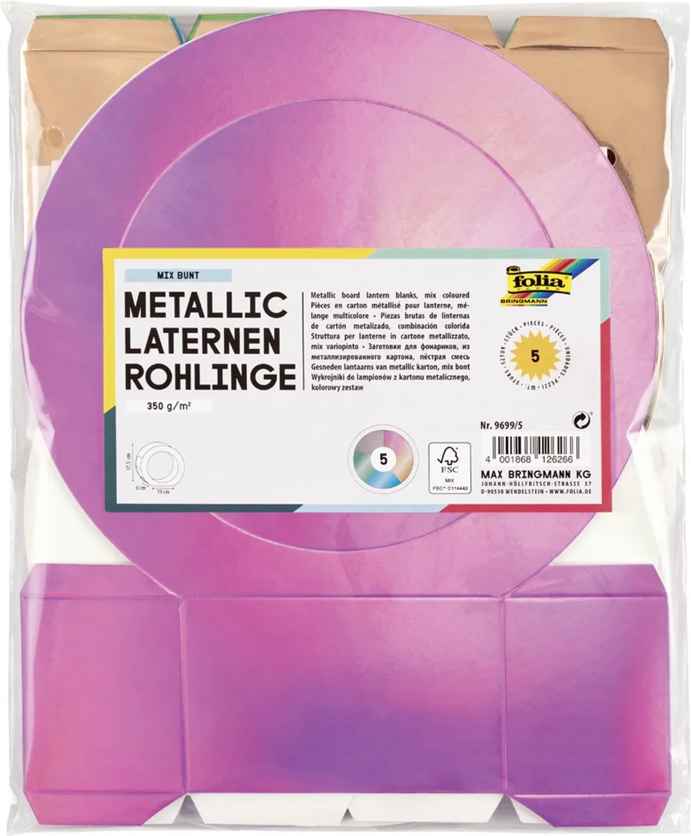 Folia Metallic Lantaarn Kartonblokken - 5 Stuks - Roze