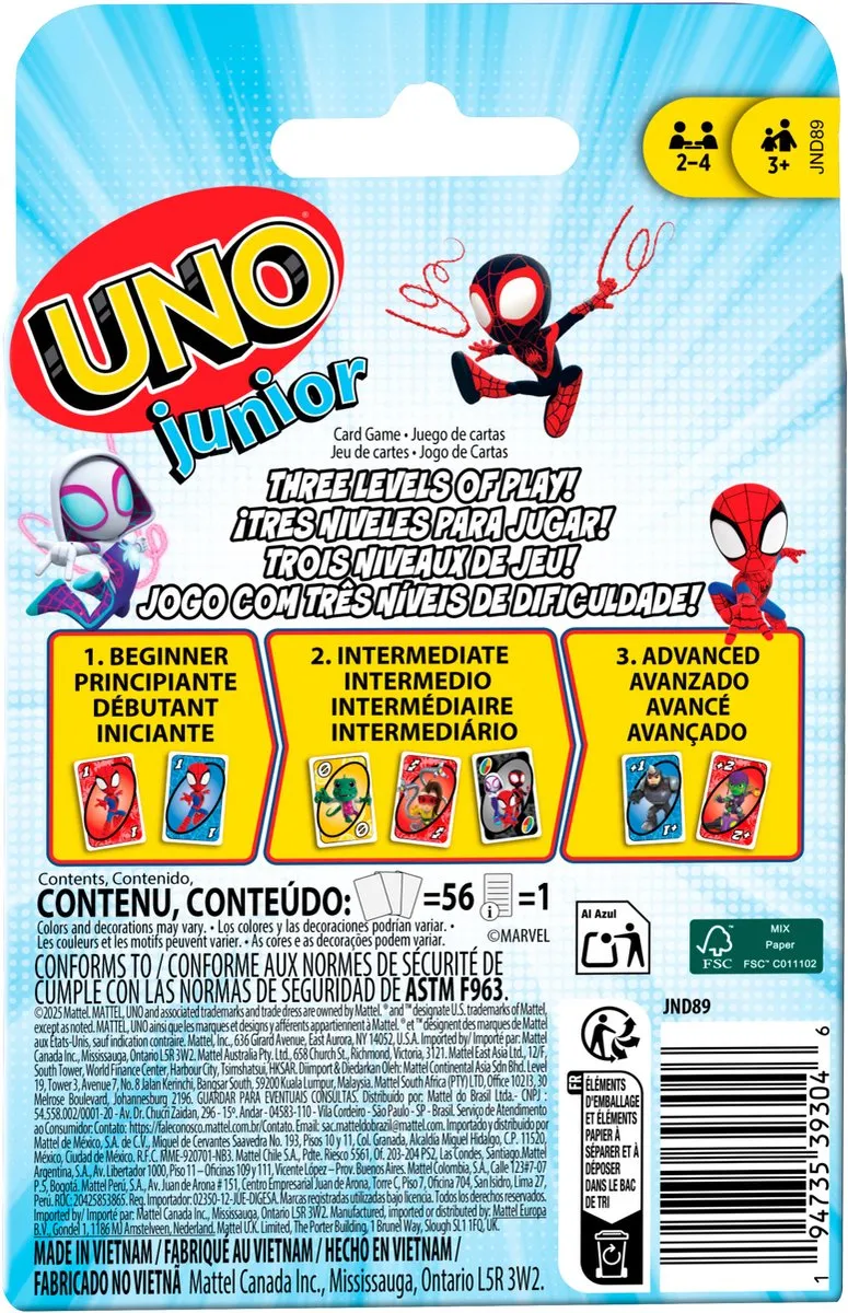 Mattel Games UNO Junior Spidey & Friends - 2-6 Spelers
