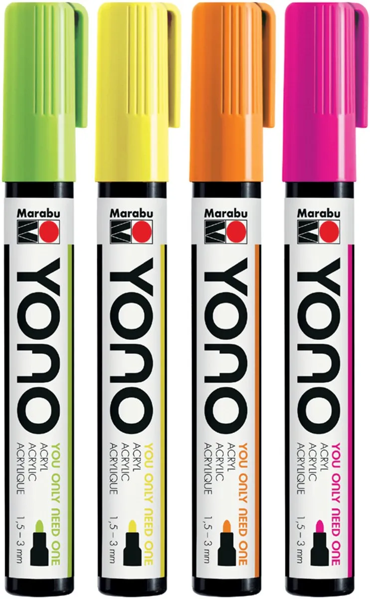 Marabu Acrylmarker YONO 1,5-3,0mm - Set 4 Neonkleuren
