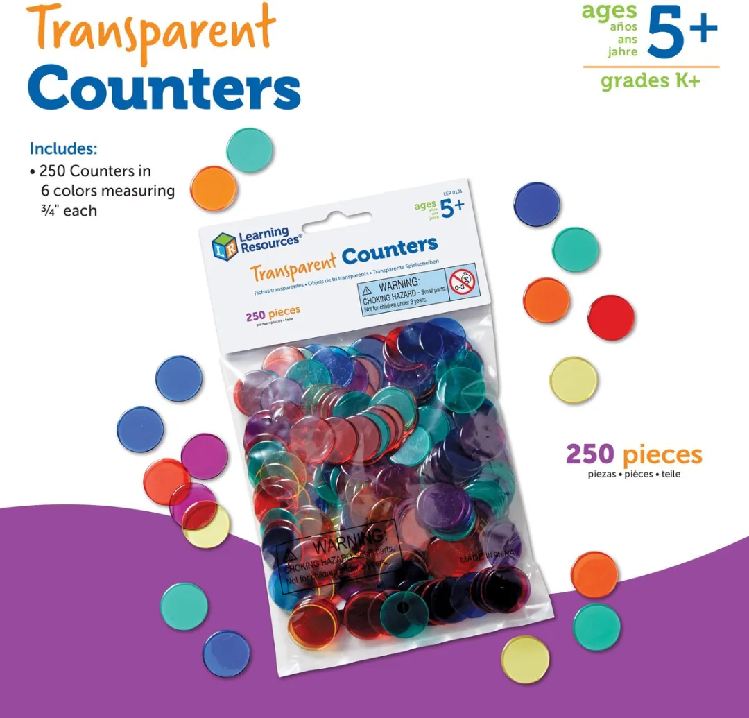 Learning Resources Transparante Telmunten 250 Stuks - Meerkleurig