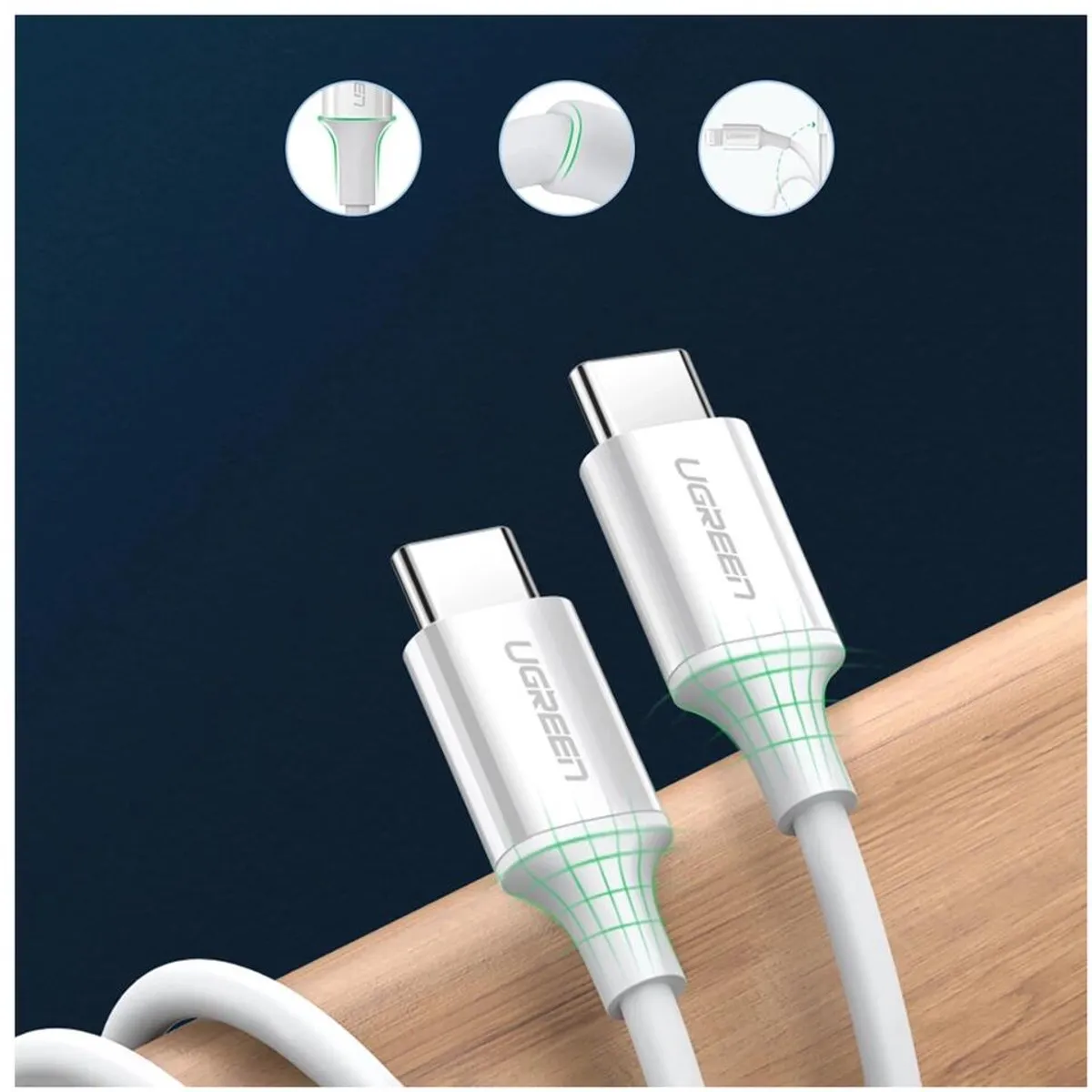 UGREEN USB-C naar USB-C Kabel 60W - 1.5M - Wit