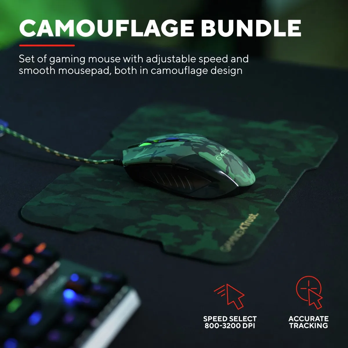 Trust GXT781 Rixa Gaming Bundel - Muis & Muismat Camouflage