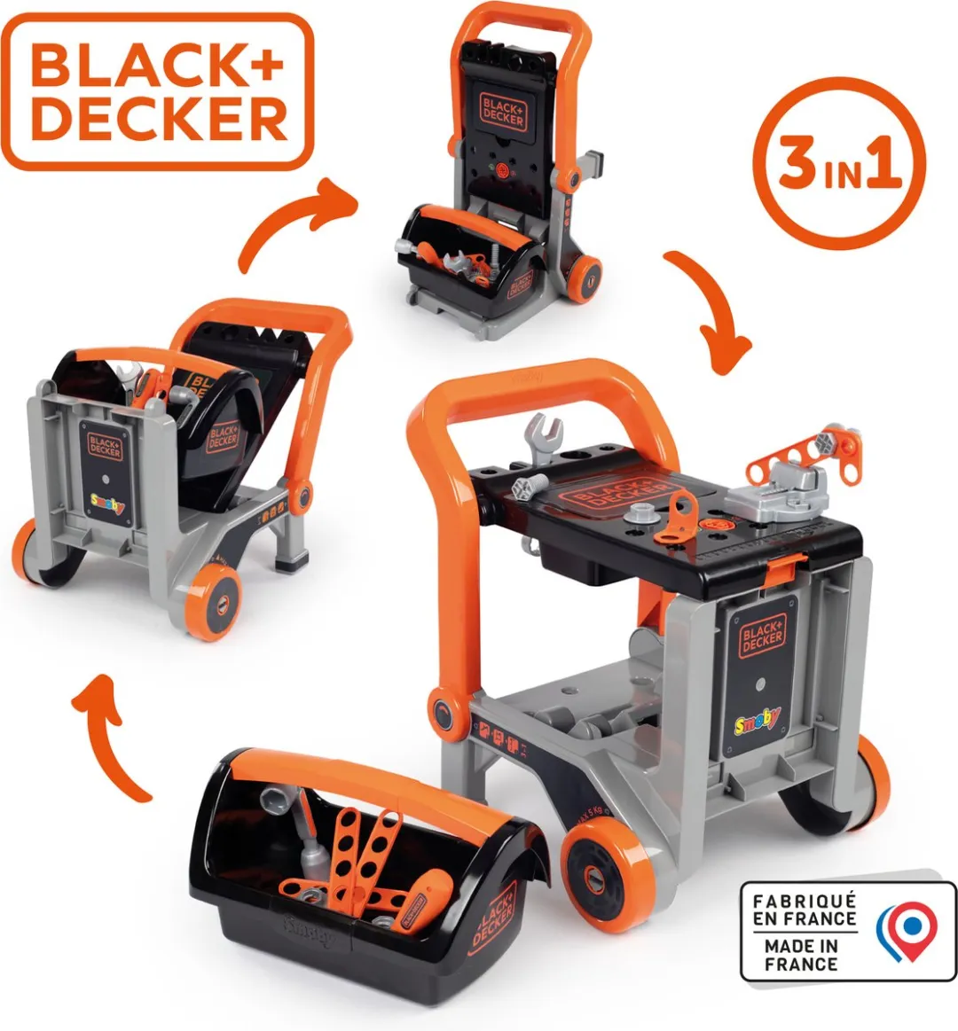 Smoby Black & Decker Bricolo Duiveltje Werkbank & Steekwagen - Grijs/Oranje/Zwart