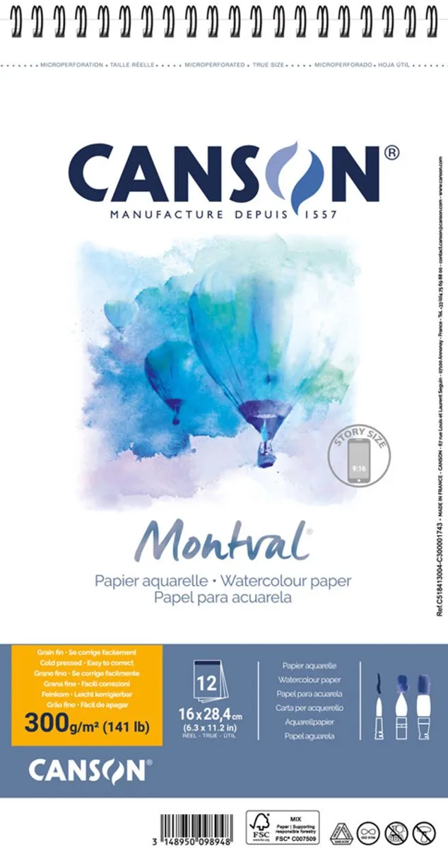 Canson Aquarelblok Montval A4 300g - Wit