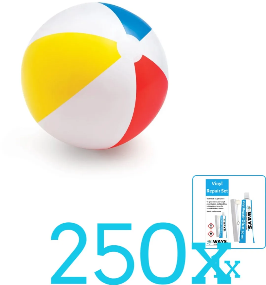 Intex Opblaasbare Strandbal Glossy 51cm - 250-delig - o.a. Wit/Blauw/Geel/Rood
