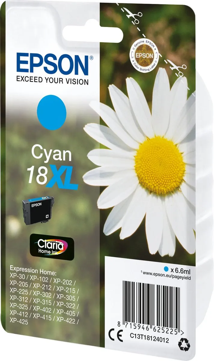 Epson Original C13T18124022 Cyaan XL Cartridge - 6.6ml
