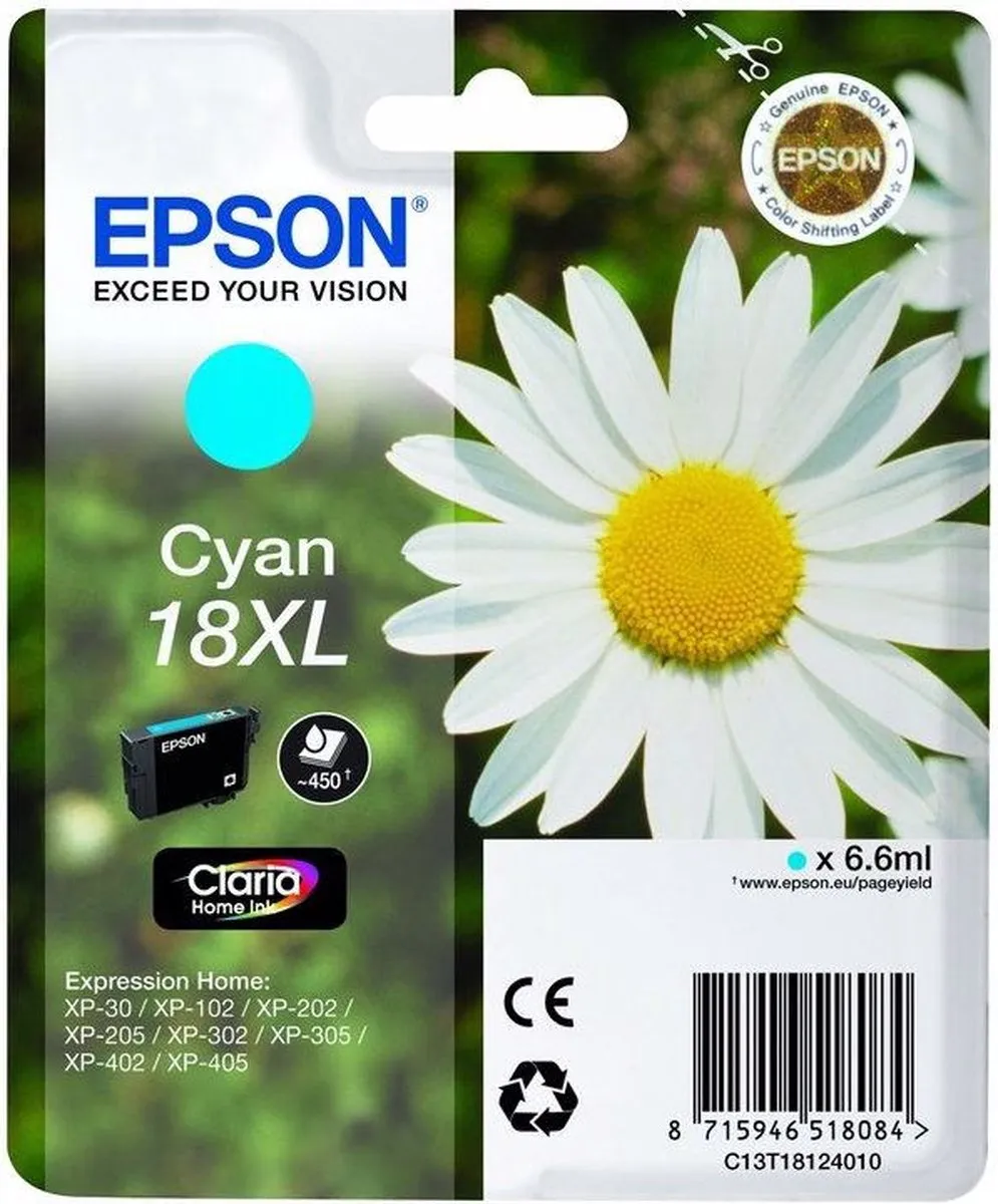 Epson Original C13T18124022 Cyaan XL Cartridge - 6.6ml