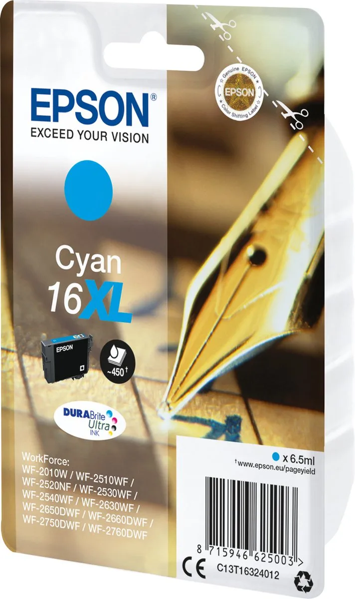 Epson 16XL C13T16324010 Cyaan Inktcartridge - 450 Pagina's