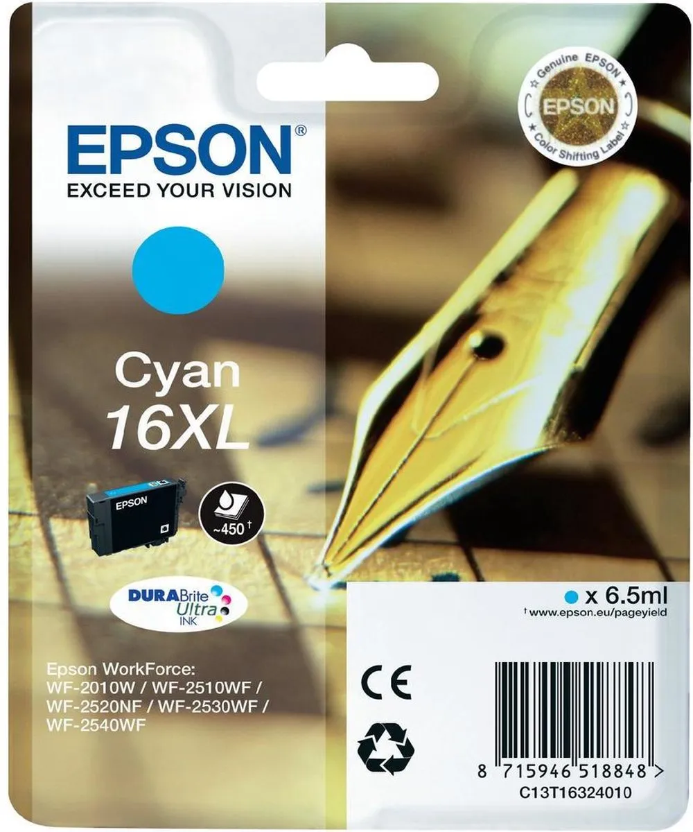 Epson 16XL C13T16324010 Cyaan Inktcartridge - 450 Pagina's