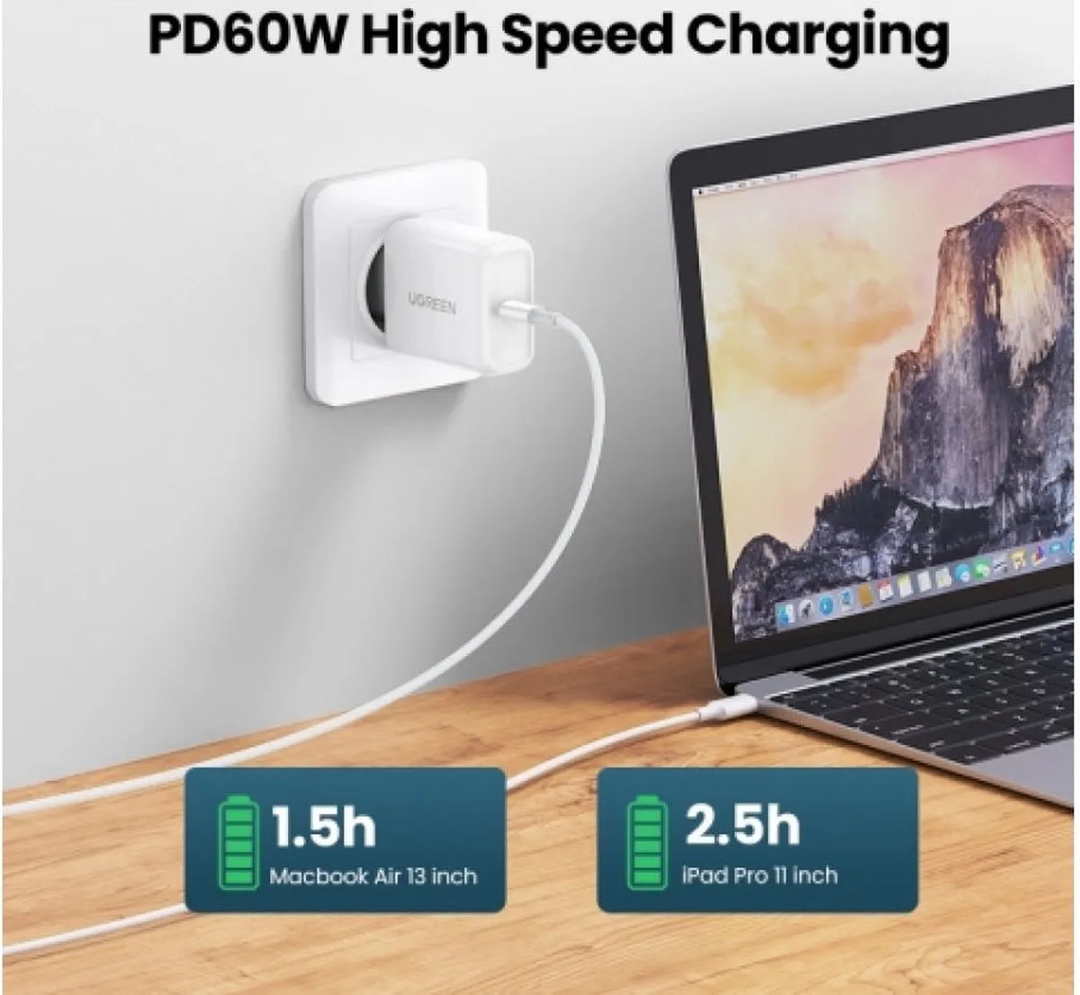 UGREEN USB-C naar USB-C Kabel 3A 0,5m - Wit