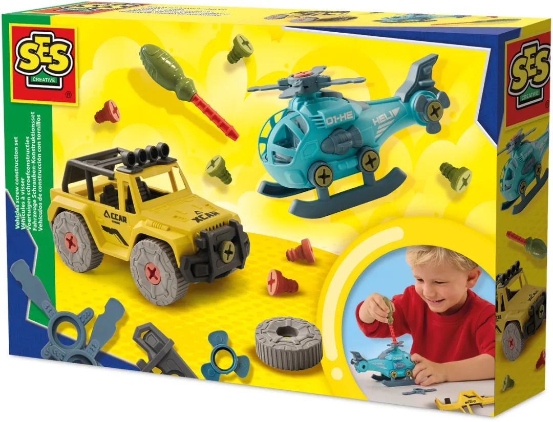 SES Creative Schroefconstructie Voertuigen 20-delig - Meerkleurig