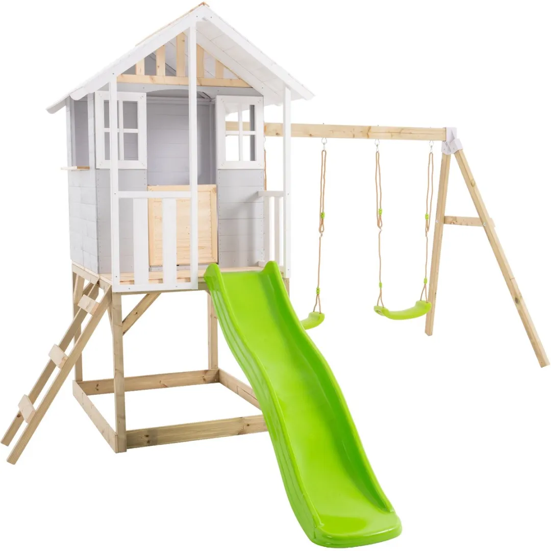 TP Toys Houten Speelhut op Palen met Glijbaan en Schommels