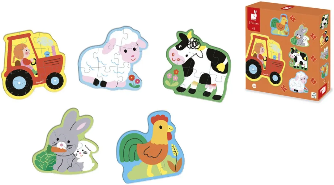 Janod Boerderij Puzzel - 5 Formaten - 5 Stuks J02487