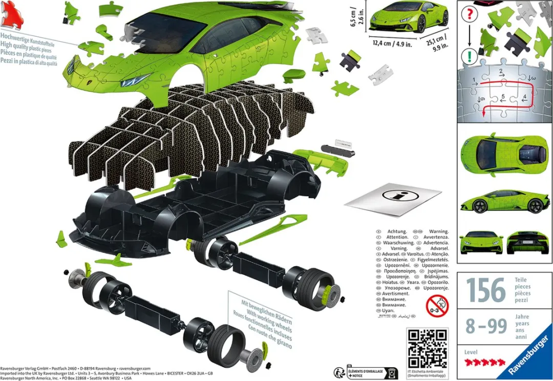 Ravensburger Lamborghini Huracán EVO 3D Puzzel - 156 Stuks
