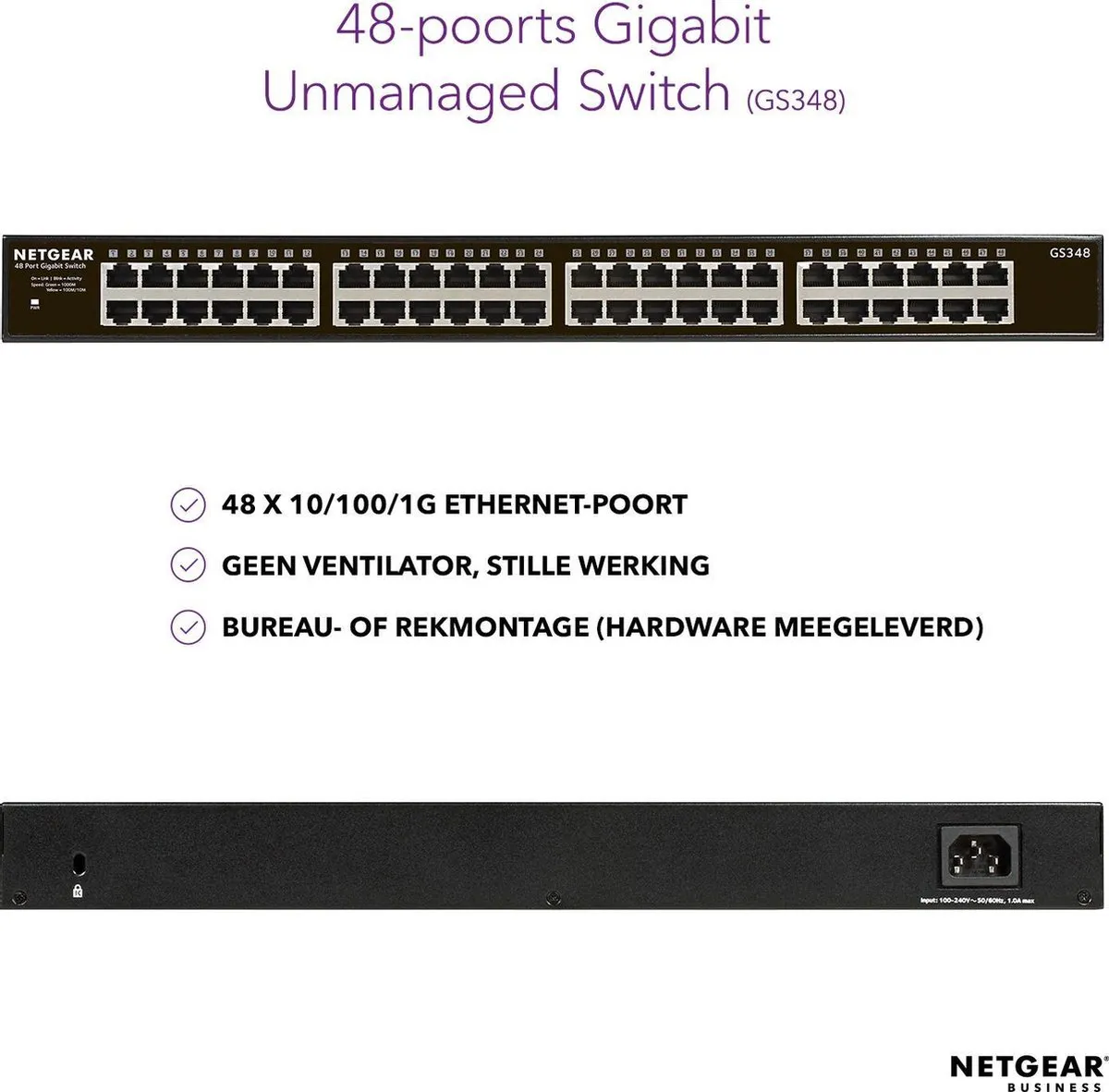 Netgear GS348 Unmanaged Switch 48x 1Gbps - Zwart