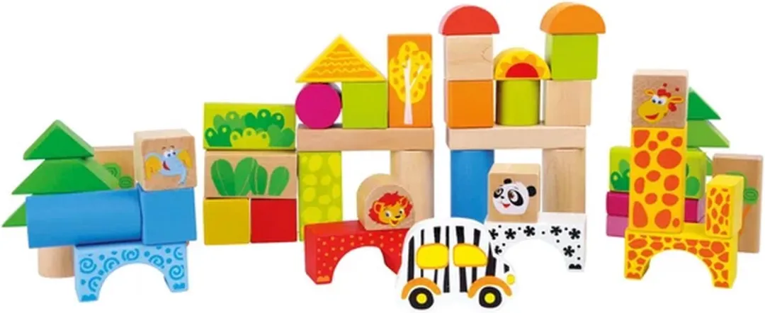 Small Foot Houten Bouwblokken Dierentuin - 50 Stuks - 40 Figuren