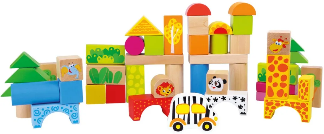 Small Foot Houten Bouwblokken Dierentuin - 50 Stuks - 40 Figuren