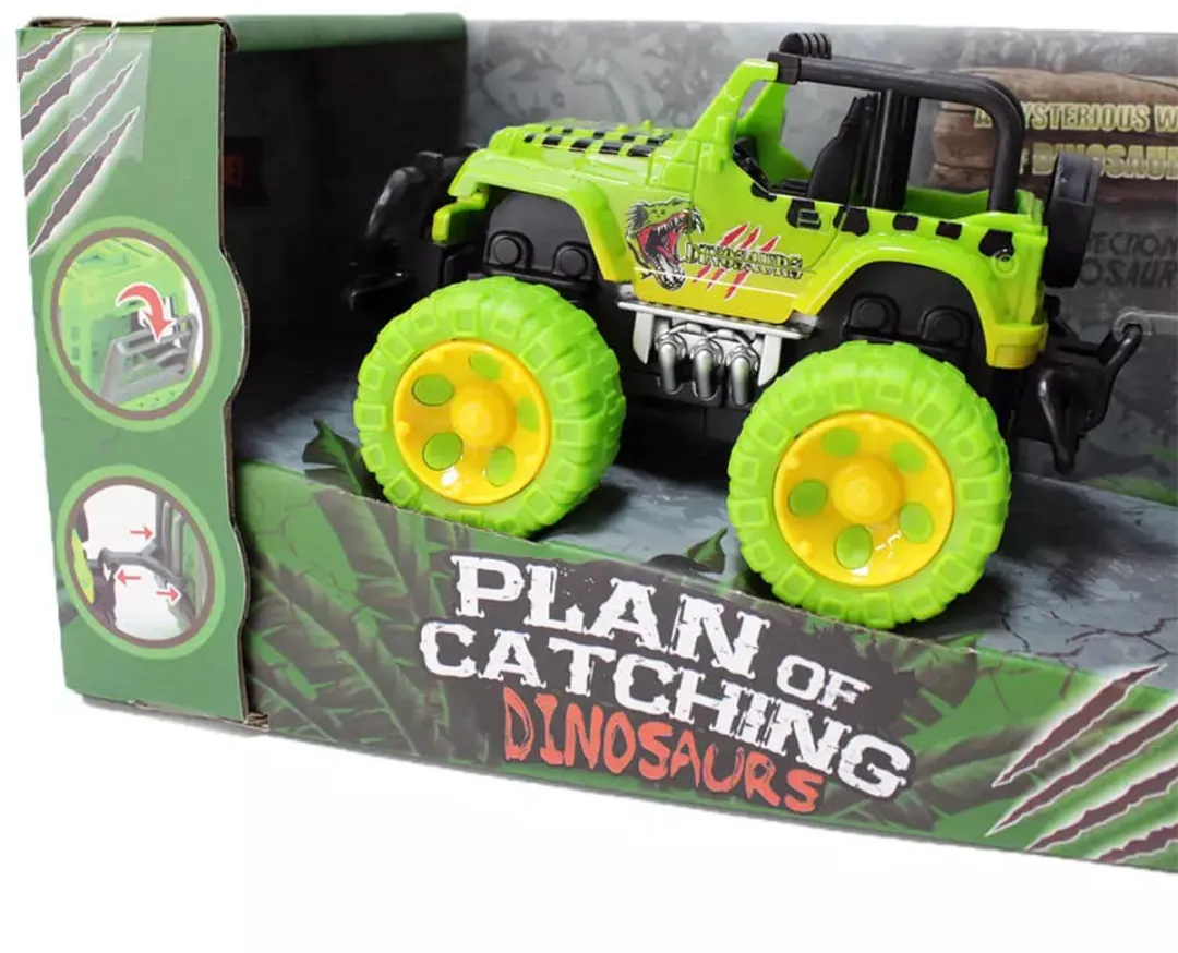 Jonotoys Auto Jeep met Aanhangwagen en Dino 30cm - Groen/Grijs