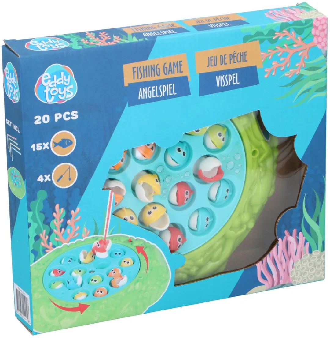 Eddy Toys Visspel Elektrisch Ø22,5cm - 20 Stuks - 15 Visjes & 4 Hengels
