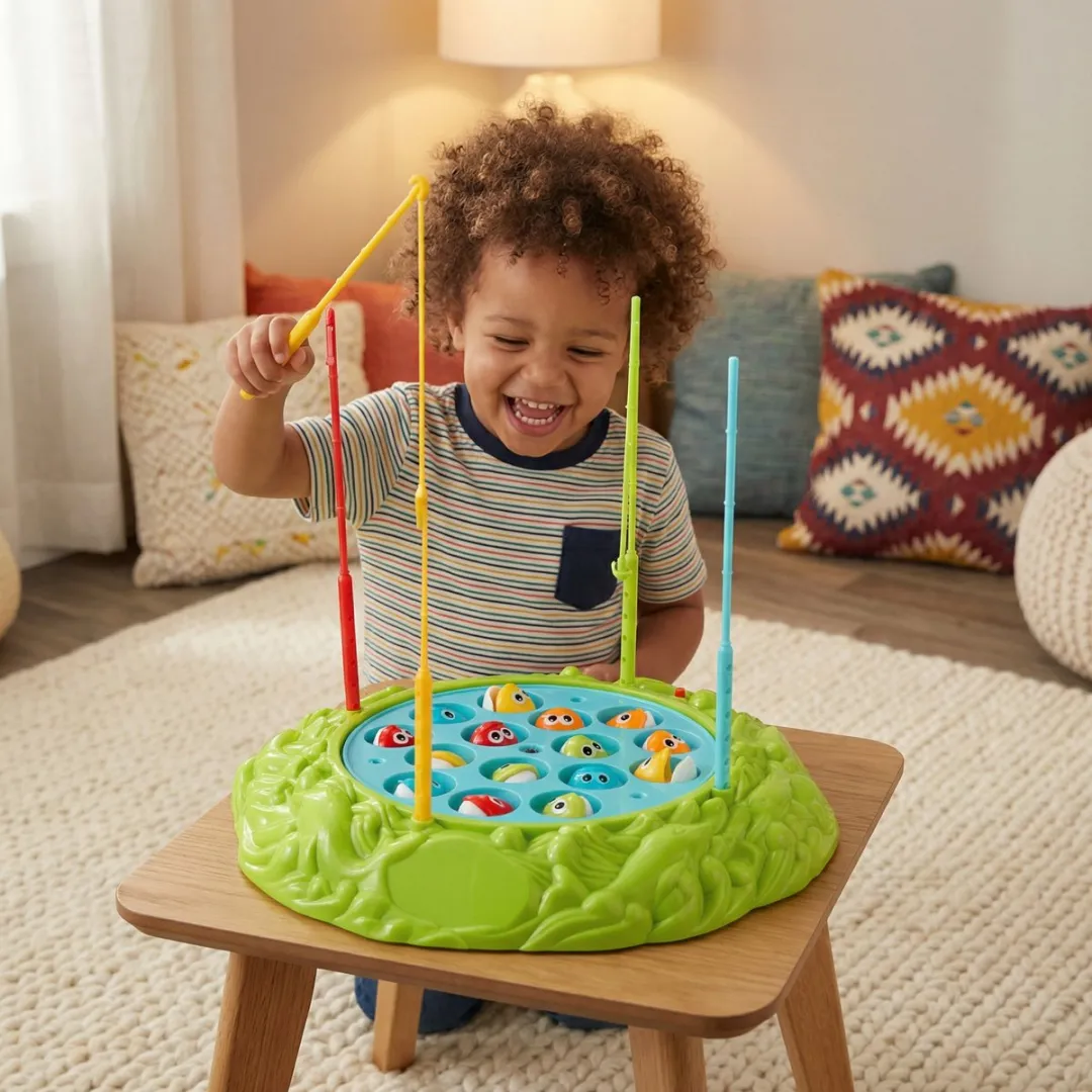 Eddy Toys Visspel Elektrisch Ø22,5cm - 20 Stuks - 15 Visjes & 4 Hengels