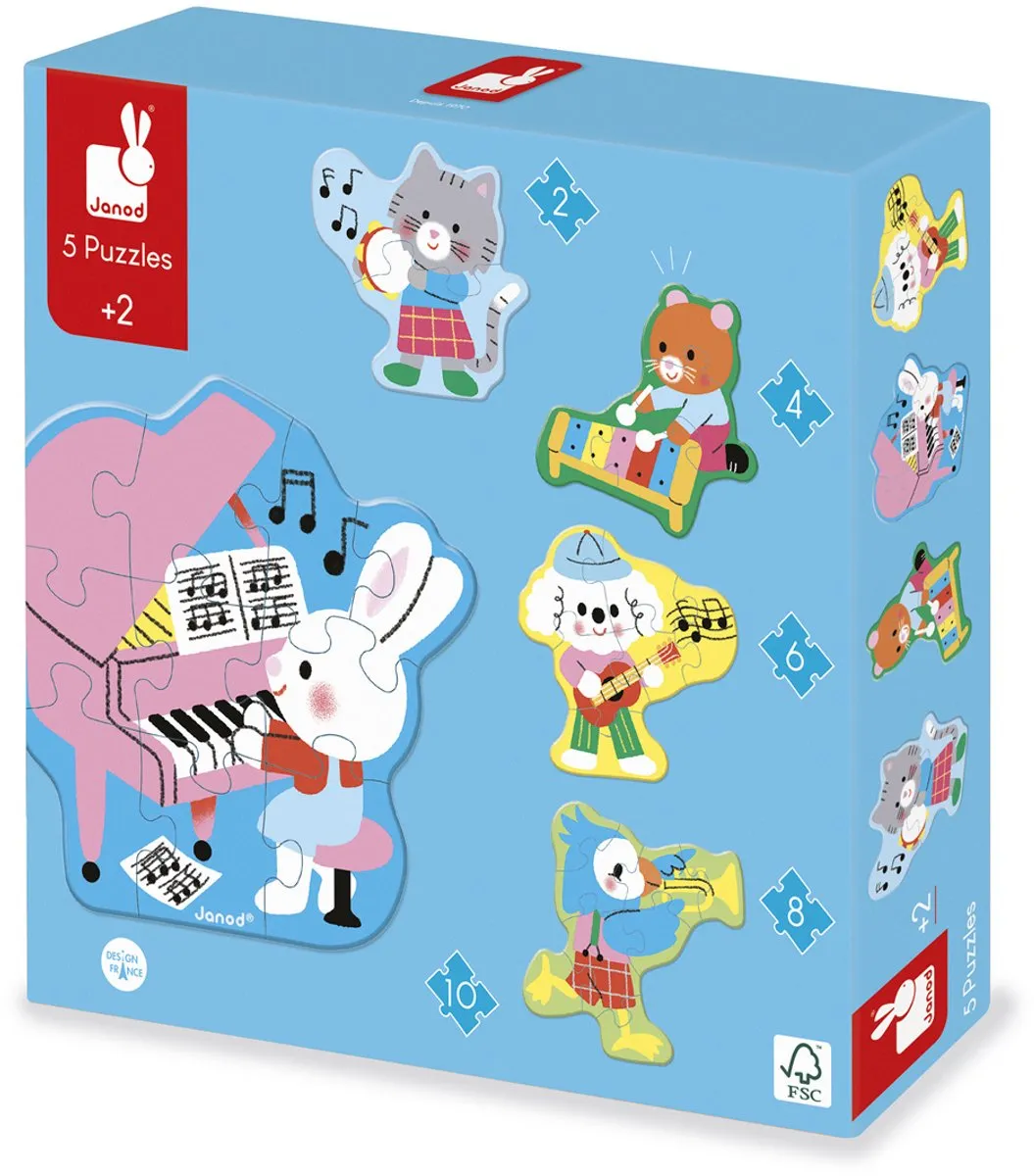 Janod Puzzel Muziek 5-voudig - 30 Stuks - Multikleur
