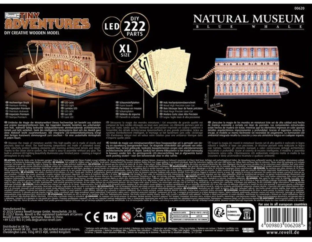 Revell Tiny Adventures Natuurmuseum Blauwe Walvis 3D Houten Puzzle - 22 Stuks - LED