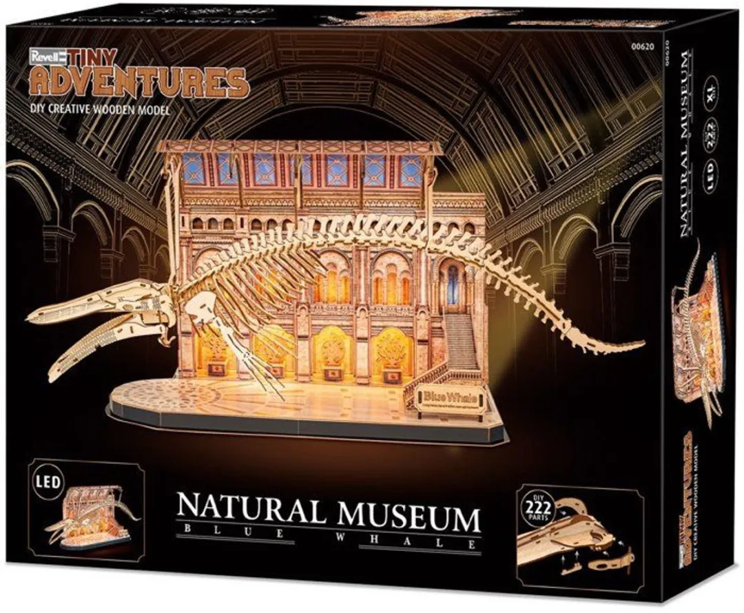 Revell Tiny Adventures Natuurmuseum Blauwe Walvis 3D Houten Puzzle - 22 Stuks - LED