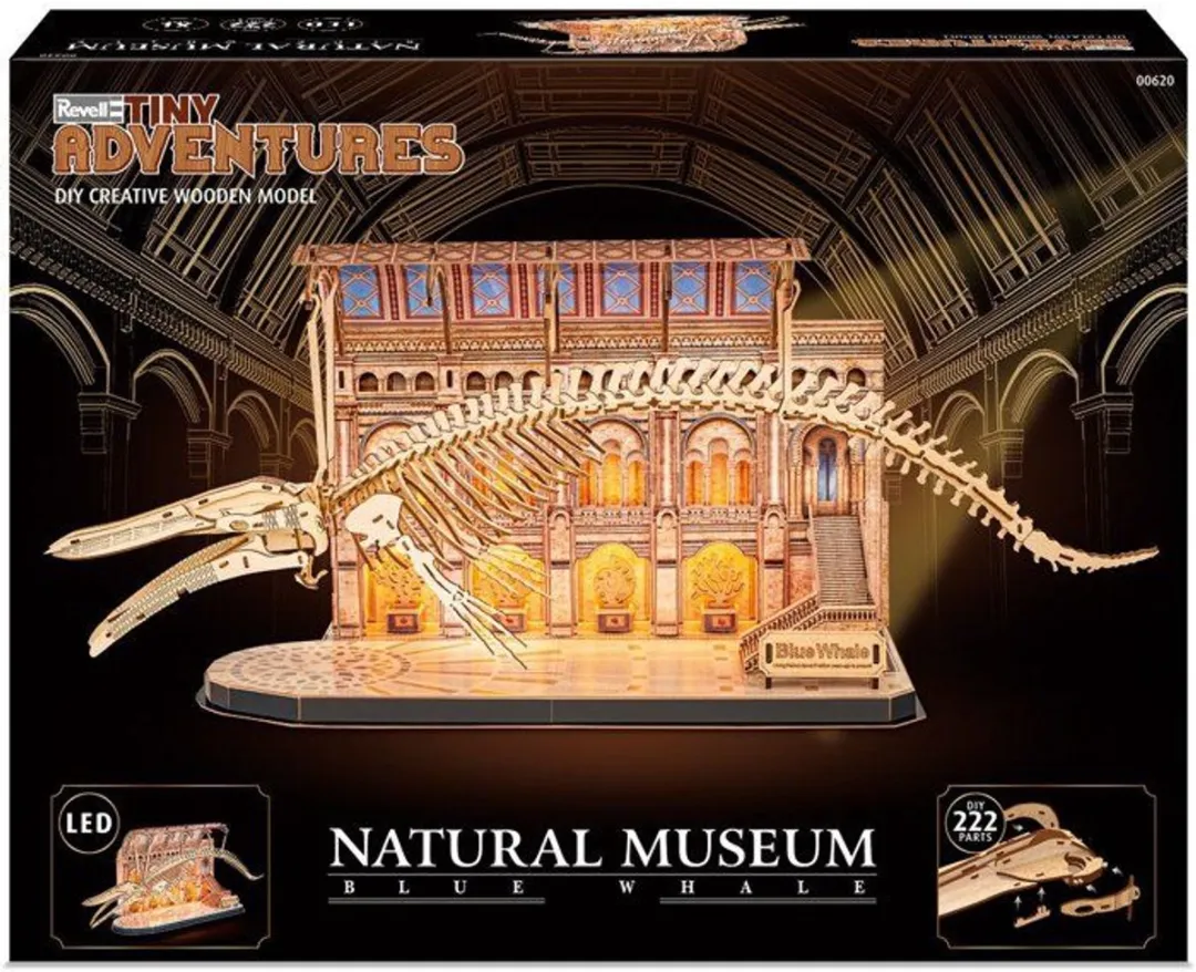 Revell Tiny Adventures Natuurmuseum Blauwe Walvis 3D Houten Puzzle - 22 Stuks - LED