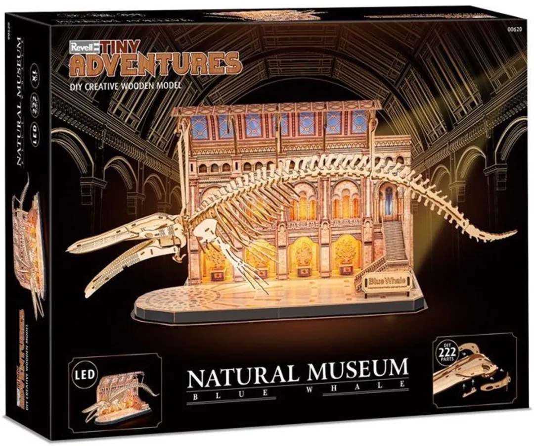 Revell Tiny Adventures Natuurmuseum Blauwe Walvis 3D Houten Puzzle - 22 Stuks - LED