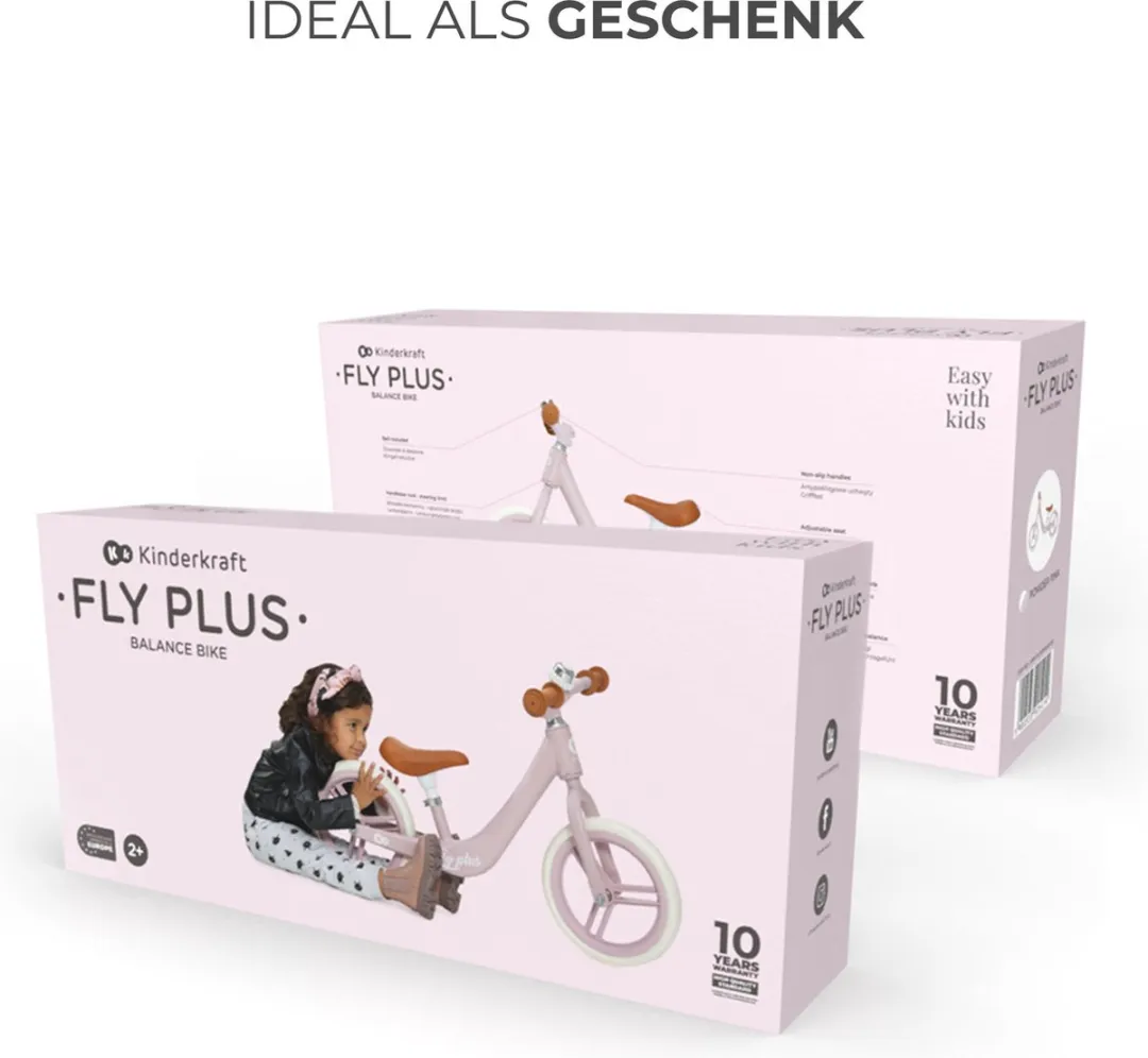 KinderKraft FLY PLUS Loopfiets 12" - Powder Pink