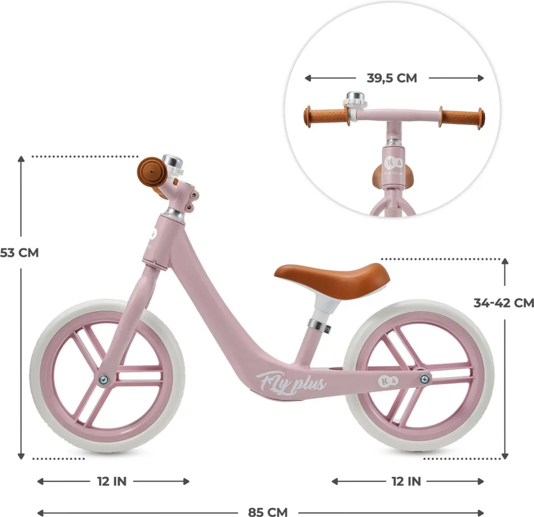 KinderKraft FLY PLUS Loopfiets 12" - Powder Pink
